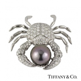 Tiffany & Co. Platinum Diamond & Pearl Crab Brooch Tiffany & Co. Platinum Diamond & Pearl Crab Brooch
